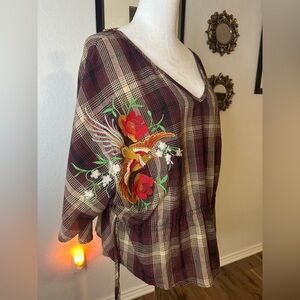 Angel + Premium Embroidered & Plaid Top